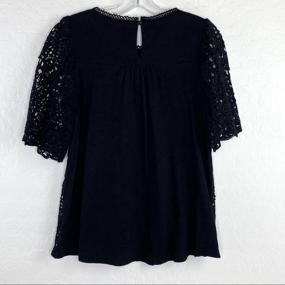 Anthro Eri + Ali Suzy Black Lace Overlay Crochet Tee Top Blouse Small - Picture 6 of 12